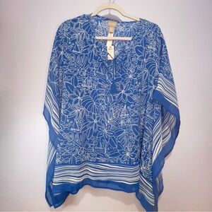 Chico's Tropical Sailboats Mayan Tie Front Poncho - S/M NWT